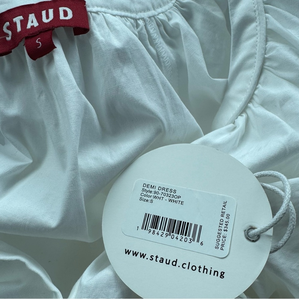 STAUD | White Ruffled Tiered Maxi Demi Dress with Ruffle Sleeves NWT Small - Picture 6 of 6